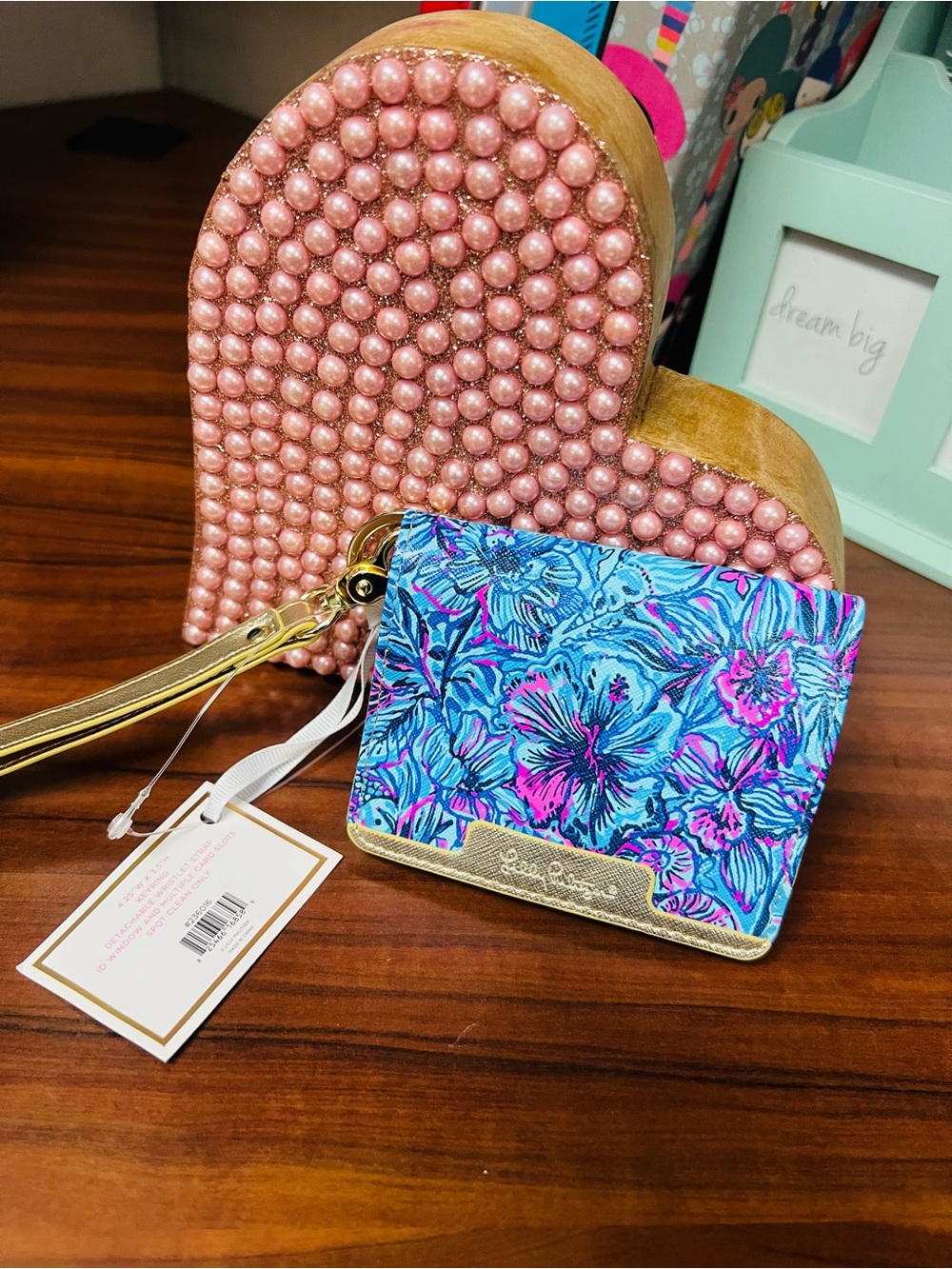 New Lilly Pulitzer Blue & Pink Floral Wristlet Wallet